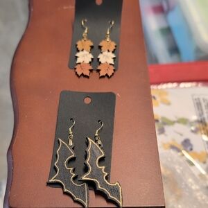 Black and Gold Bat Earrings